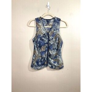VTG Womens Floral Animal Print Sheer Lace Tank 18/20 Blue 90s Whimsigoth Fairy